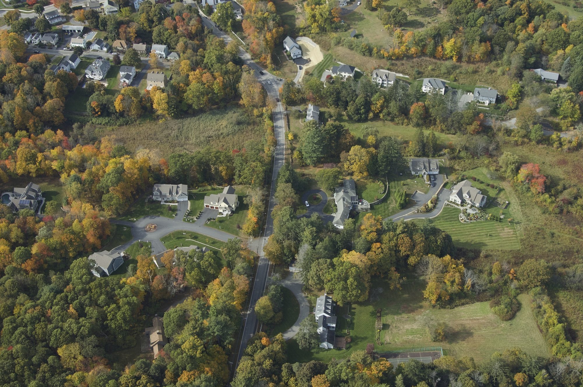Aerial view of Great Lake Lane and surrounding North Andover neighborhood