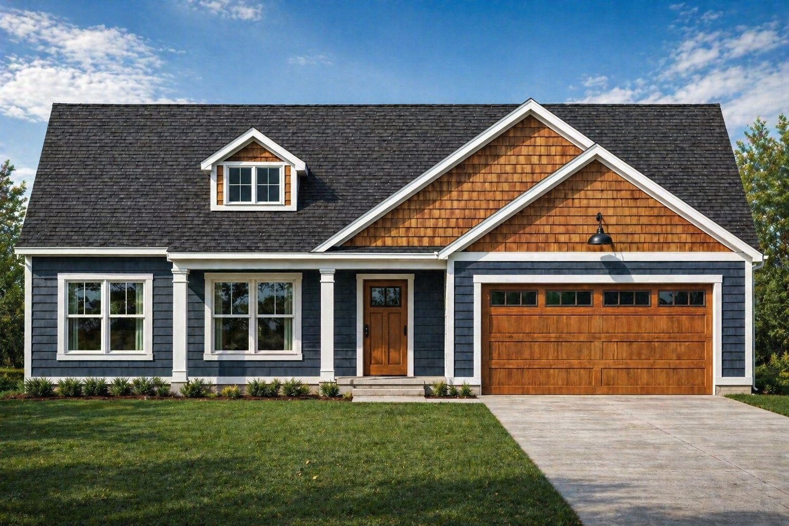 1 Willow Run rendering — navy clapboard with cedar shake